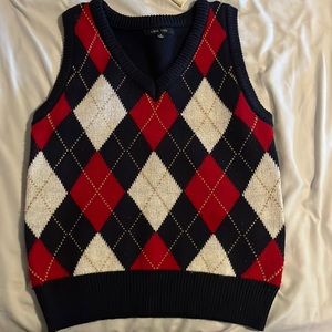 red white and navy blue sweater vest